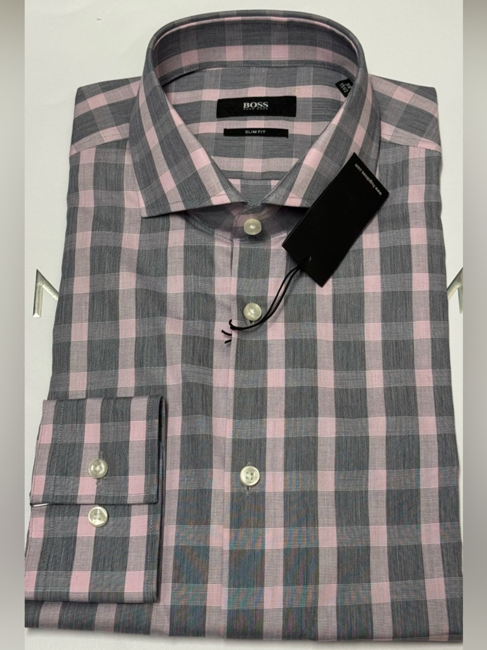 BOSS Pink & Gray Plaid Dress Shirt